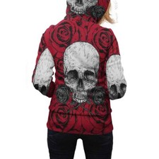 New Women Hoodie Skull Rose Hoodie Zipper