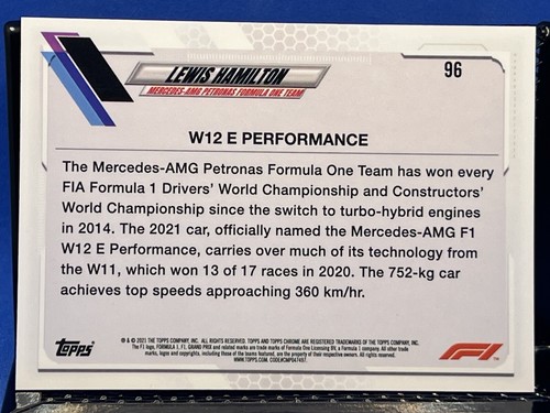 2021 Topps Chrome Formula 1 LEWIS HAMILTON F1 96 - Picture 2 of 2