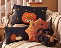 (1) Embroidered Jack-o-lantern Pumpkin Pillow Country Black 17x4x10.5 (1) Embroidered Jack-o-lantern Pumpkin Pillow Country Black 17x4x10.5