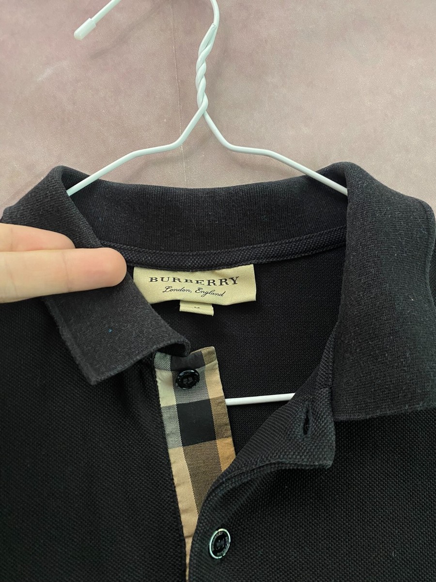 Burberry London Polo T-Shirt Size M Nova Check Black Luxury