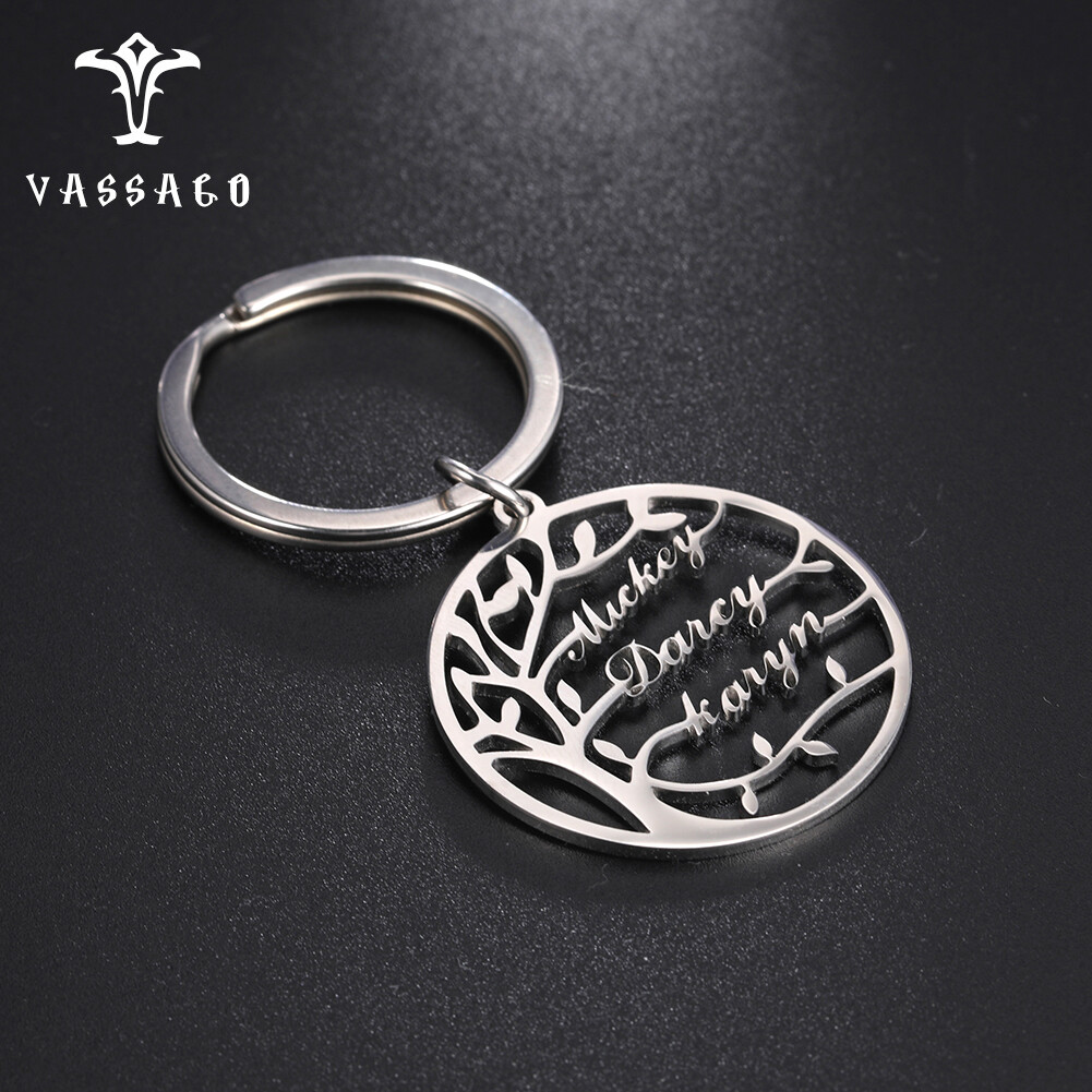 Personalized Keychain Custom Tree of Life Keyring Family Name Jewelry X'mas Gift-image