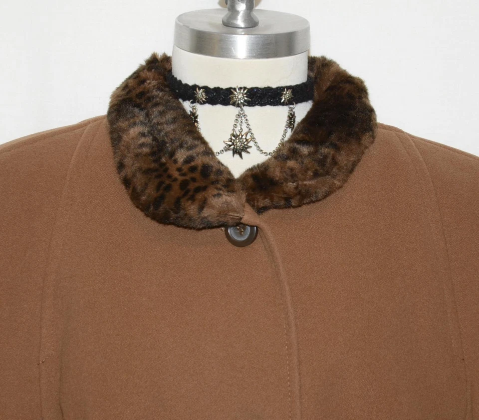 ШЕРСТЬ + КАШЕМИР ~ сделано в Италии коричневый женщин платье длинный качели пальто 20 XL - Изображение 2 из 4