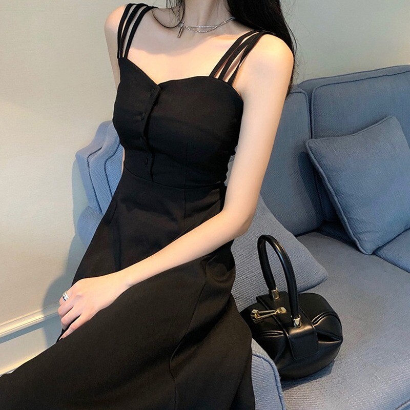 Summer Camisole Dress Womens Slim Fit Elegant Sleeveless Dress Black Dress  Skirt | eBay