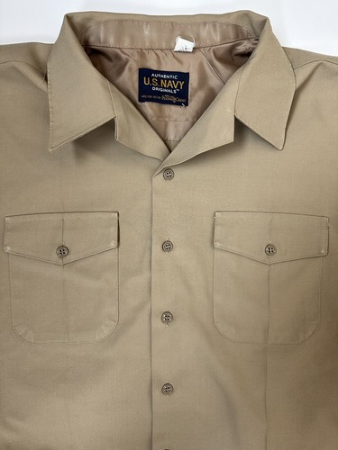 US Navy Flying Cross Shirt Men Large Khaki Wool Blend Short Sleeve Union Made - Picture 15 of 16