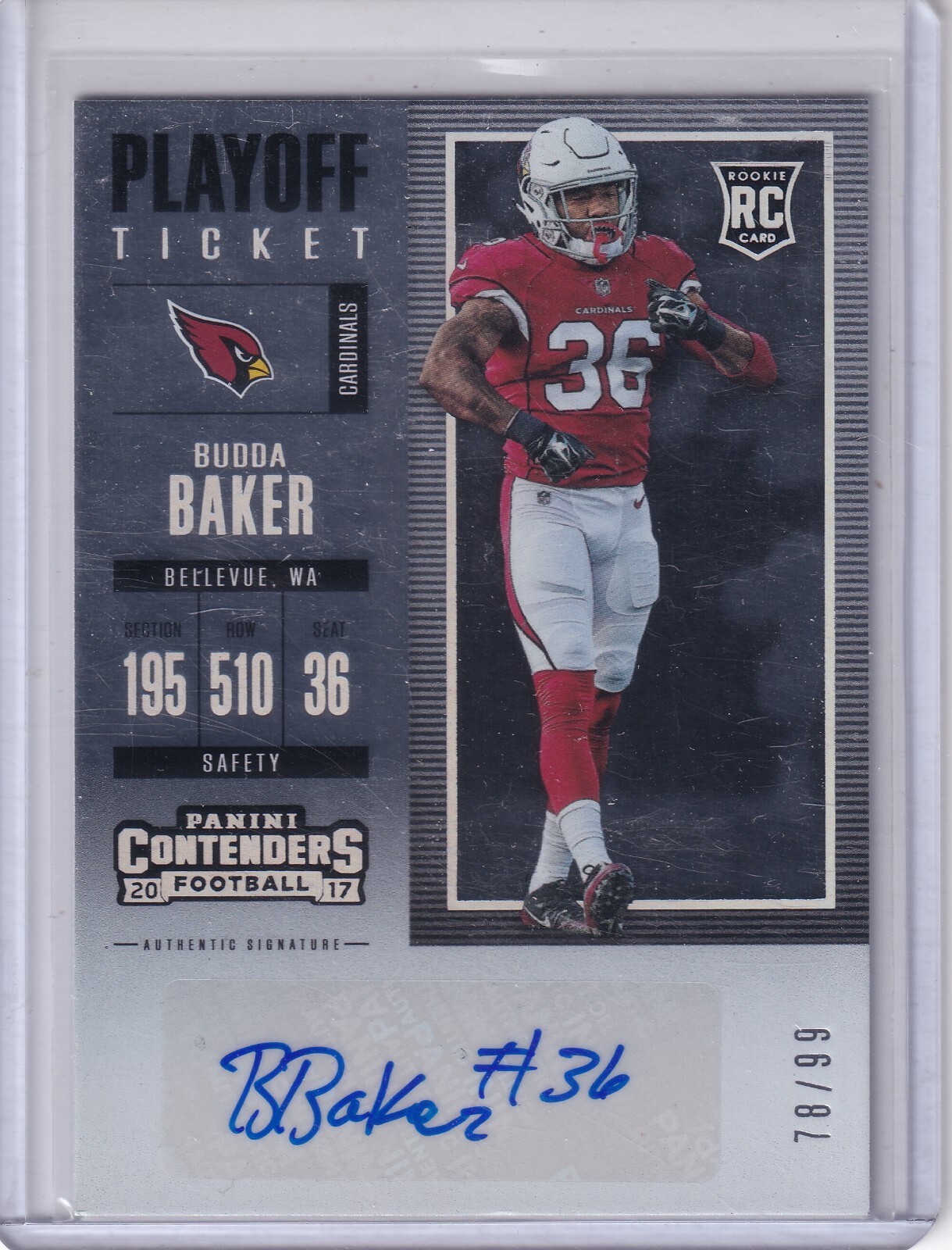 Budda Baker 2017 Panini Contenders Playoff Ticket Holo Rc Auto (78/99)