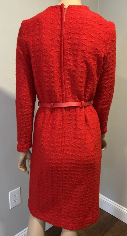 Vestido lápiz rojo tejido lana vintage años 50 manga larga Foto 4 de 4