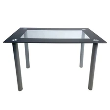 NEW Rectangle Tempered Glass Dining Table Stainless Steel Table Kitchen Home