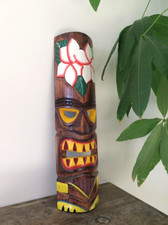 Hawaii Hand Made Carved Wooden 19" Tiki Painted Mask Wall Decor Hanging Man Cave