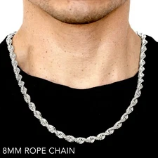 10k White Gold 8mm Solid D/Cut Rope Chain Necklace Size 16"-30"