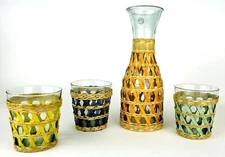 AMICI HOME Glass Carafe + 3 Glasses w/Woven Overlay - La Bamba - 100% Recycled