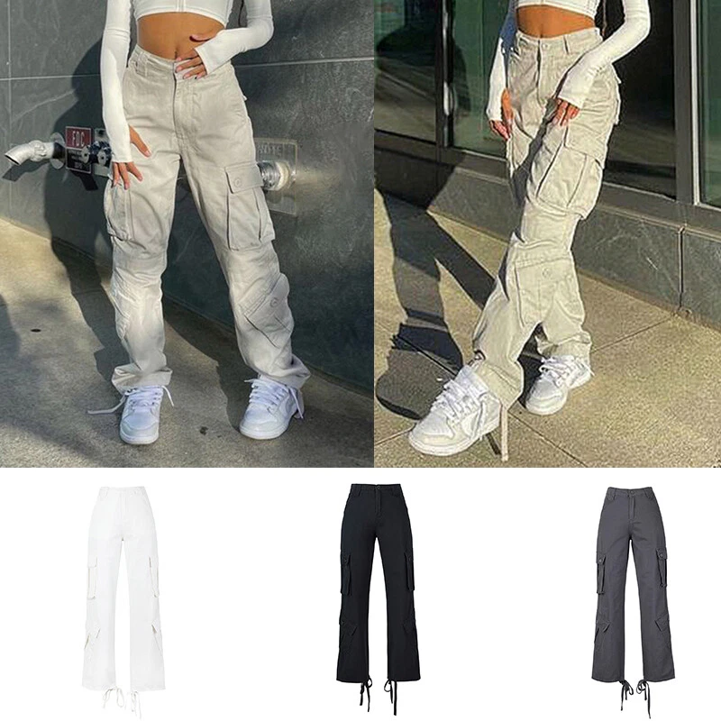 Women's Cargo Joggers Pants Multiple Pockets Baggy Loose Elastic Casual  Trousers