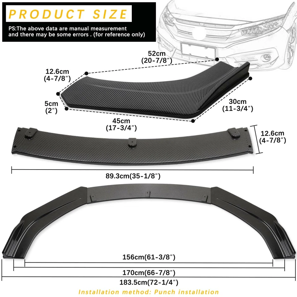 For Suzuki SX4 2006-2013 Carbon Fiber Front Bumper Lip Splitter Spoiler Body Kit - Image 3 of 4