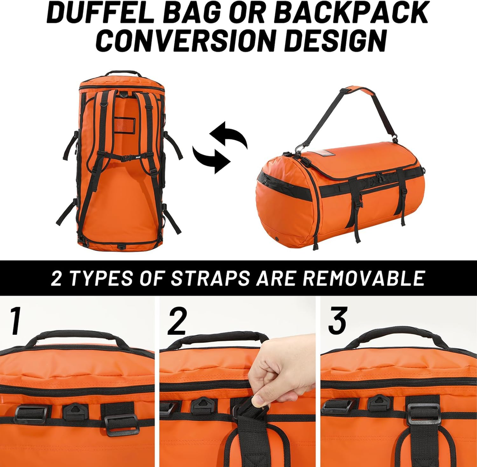 Large Duffle Backpack Sports Gym Bag with Shoe Compartment Orange 45L