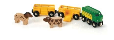 Brio World 33404 grün & gelb Holz Bauernhof Zug mit Kuh & Pferdeteilen - Bild 1 von 1