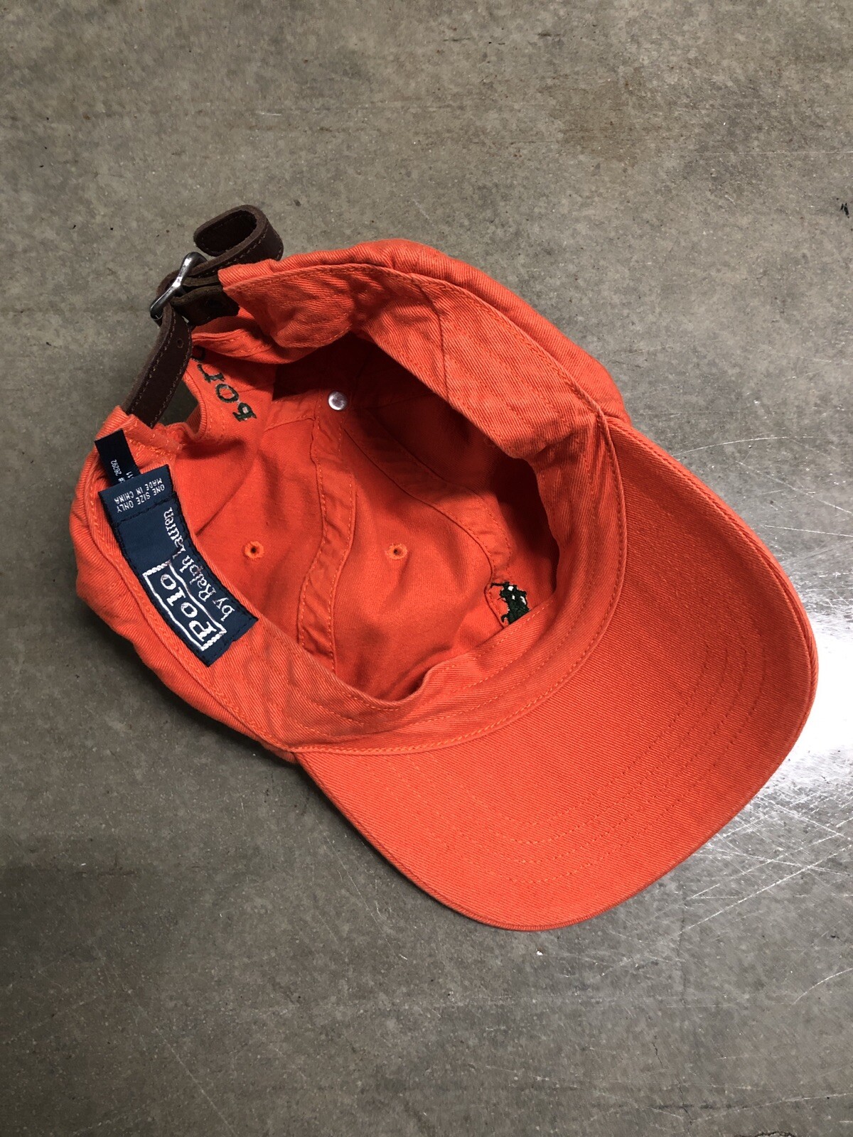 Cappello Vintage Anni '90 Polo Ralph Lauren Piccolo Logo Pony Pelle Strapback Arancione Verde