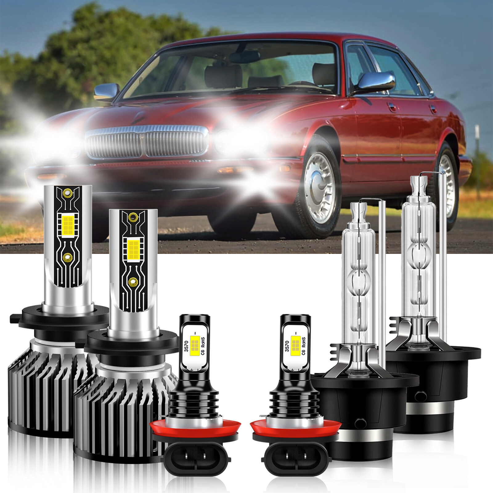 For Jaguar Vanden Plas 2009-2009 LED Headlight Hi/Lo+Fog light Combo Bulbs 6500K