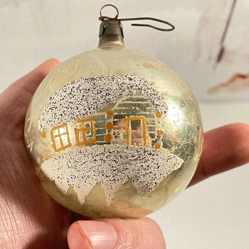 Vintage Hand Painting Glitter House Mercury Glass Christmas Ornament