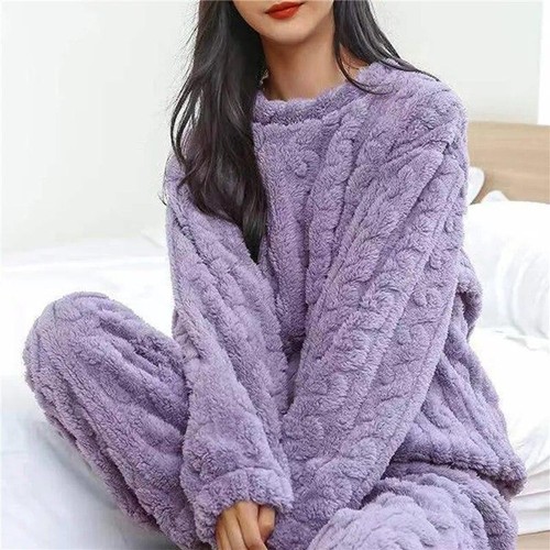 Warmes Pyjama Set Damen Langarm Nachthemden weibliche Nachtwäsche süß Home Wear - Bild 10 von 30