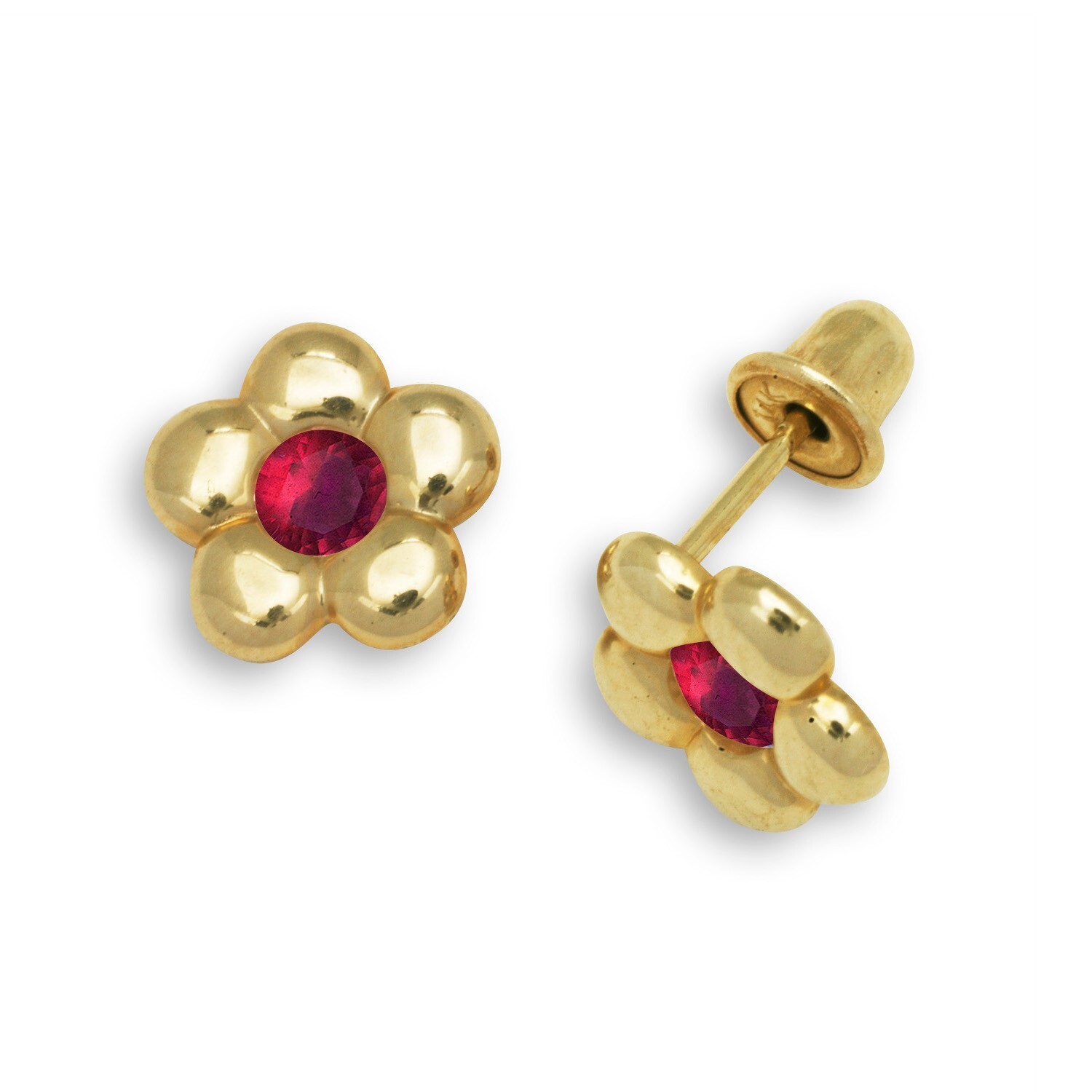 14K Yellow Gold Floral Screw Back Earrings for Women