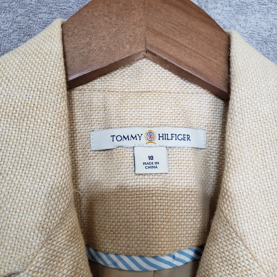 Tommy Hilfiger Vintage Traje de Lino 10 Mujer Chaqueta Falda 2 piezas Amarillo Manga 3/4 Foto 3 de 4