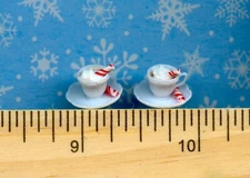 Dollhouse Mini Size Drink 2 Cups of Cocoa, Hot Chocolate, With Candy Cane Stick