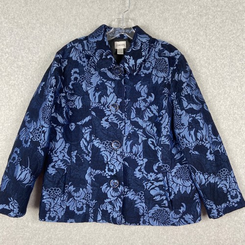 Chicos Damen Western Jeansjacke 3 Extra Large Blau Blumen Knopfleiste Mantel