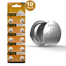 Tianqiu LR521H AG0 Alkaline 1.5V Button Cell Batteries (10 Pack) - EXPIRED 2023