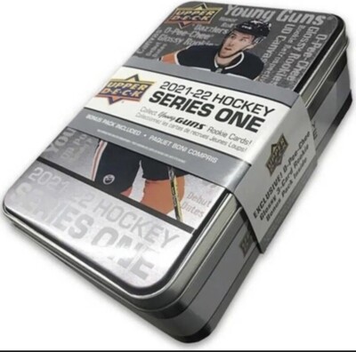 2021-22 Upper Deck Series 1 Hockey Tin 9 Packs/8 Cards + Bonus Pack/3 OPC Cards 