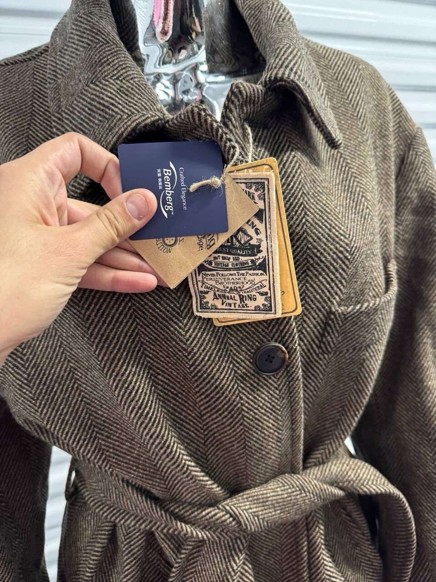 Annual Ring 1920s Brown Herringbone Tweed Balmacaan Old