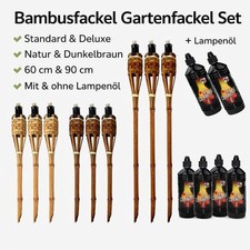 Bambusfackel Gartenfackel Set Natur Dunkelbraun 60/90cm mit oder ohne Öl 2 bis 3