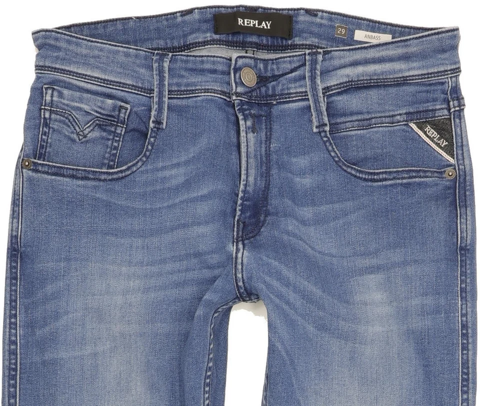Pantalones de mezclilla elásticos ajustados azules Replay Anbass para hombre W29 L31 (105542) Foto 3 de 4