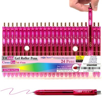 24 PCS Pink Ink Think2 0.7mm Retractable Gel Pens Medium Point Rollerball