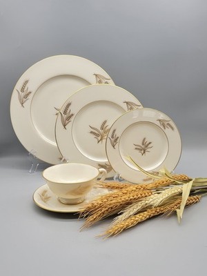 Mid Century Modern Dinnerware Set - Vintage Lenox Harvest Wheat - Service for 4