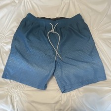 Kirkland Signature Men's Blue Swim Shorts Geometric Size L Elastic Waist Pockets