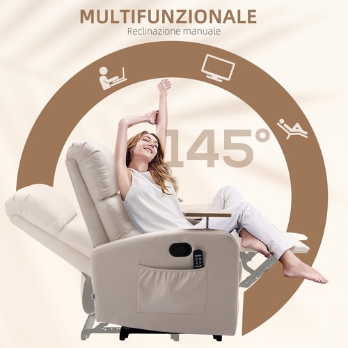 HOMCOM Poltrona Relax Reclinabile con Poggiapiedi e Telecomando Beige - Foto 6 di 10