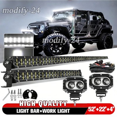 52'' inch LED Light Bar + 22'' + 4'' Pods Combo Kit fit Jeep Wrangler JK TJ YJ CJ
