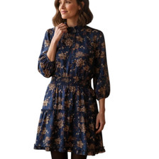 MORGAN TAYLOR Women's Smocked Waist Short Mini Navy Dress NWT Size Medium