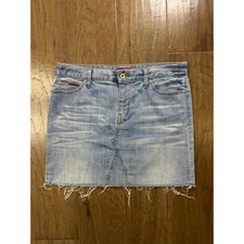 Tommy Hilfiger Womens Y2K Light Wash Denim Mini Skirt Raw Hem Size 8