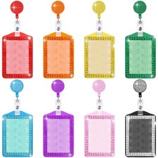 Spakon 8 Pieces Rhinestone Badge Holder Bling ID Card Crystal Cute Badge Hold...