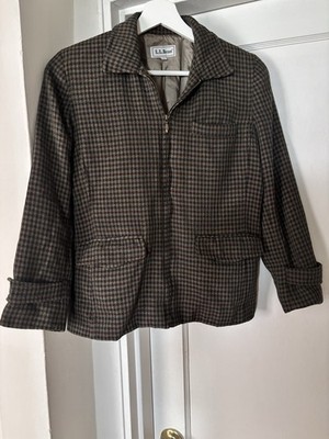 L.L.Bean Brown/Black Check Zip Front Lined Wool Jacket 4P Petites Pockets
