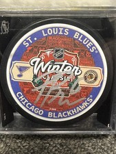 Philip Broberg signed St Louis Blues 2025 Winter Classic Game Puck limited edit.
