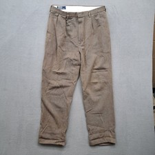 Vtg 90s Polo Ralph Lauren Mens Pleated Cotton Pants 34x32 Brown Herringbone Y2K