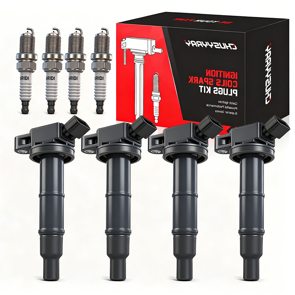 Set of 4 Ignition Bobinas and Spark Plug For Toyota TC  Matrix RAV4 Solara