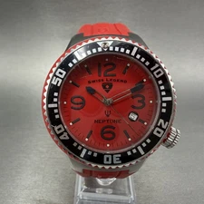 Swiss Legend Neptune Dive Watch Men 48mm Red dial Steel Date Round New Batt