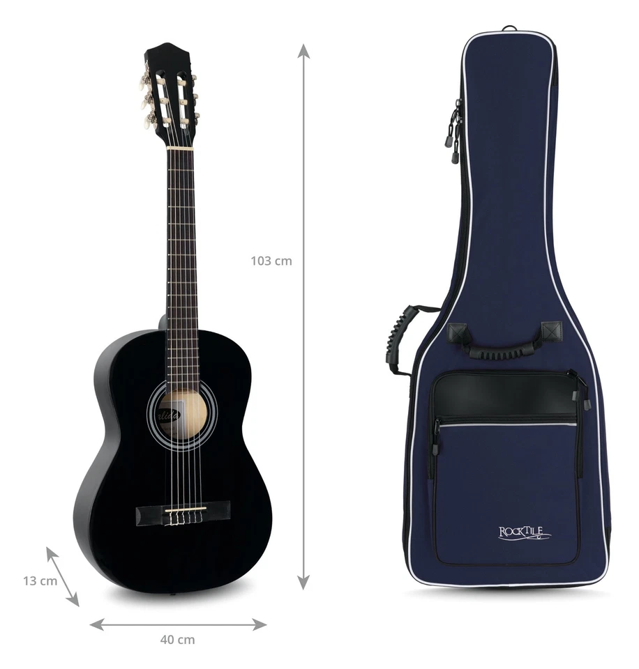 Housse pour Guitare Classique 4/4 Sac Etui Gigbag Rembourree Sangles Poches Bleu - Photo 3/4