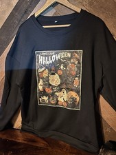 Women  s Black Vintage Style Halloween Ghost Pumpkin Cat Sweatshirt L