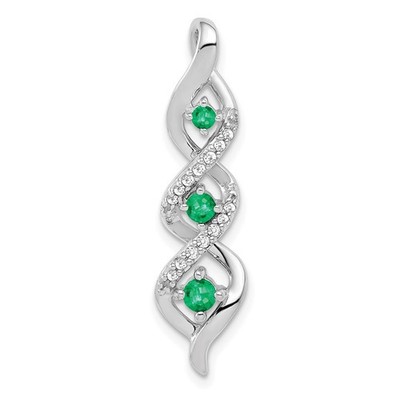 14 Karat Weißgold Diamant und Smaragd gedreht 3 Steine Kette Plättchen Halskette