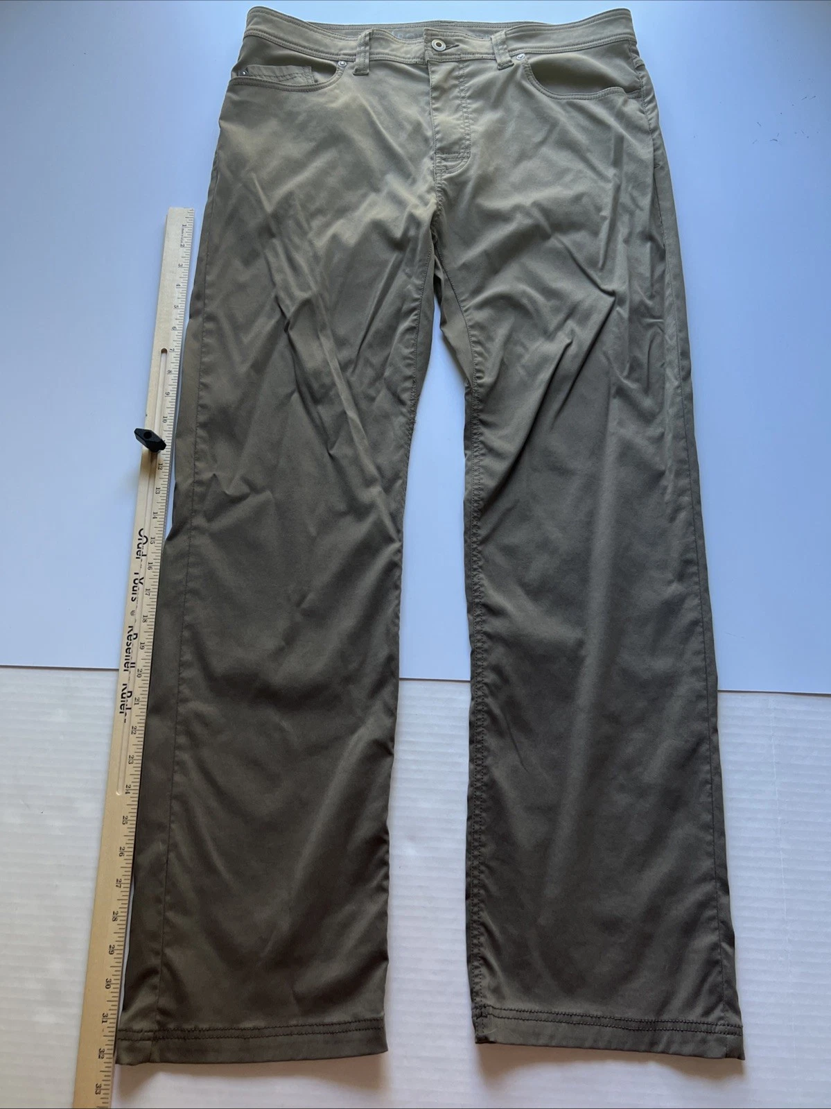Prana Brion Pants Men's Size 36x32 Slim Fit Brown Chino Hiking Stretch - EUC
