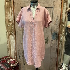 Tahari Womens 100% Linen Boho Striped Beachie Classic Button Down Dress XS