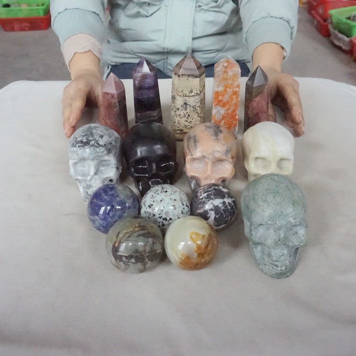 11.7LB 15Pcs Natural Quartz Crystal Jasper Skull Ball Point Mixed Stones Healing